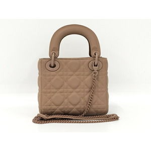 Dior Mini  Leather Handbag Lady 2WAY Cannage Matte Tan